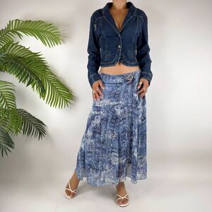 Vintage Y2K Indie Grunge Blue Jean 2000s Denim Long Sleeve Jacket Top / Size: S